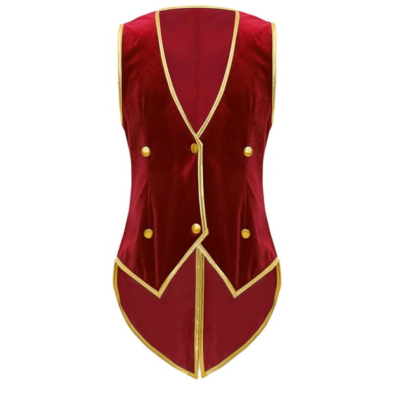 iiniim Kids Girls Velvet Waistcoat Tailcoat Gothic Steampunk Victorian Tuxedo Jacket Coat Red 10