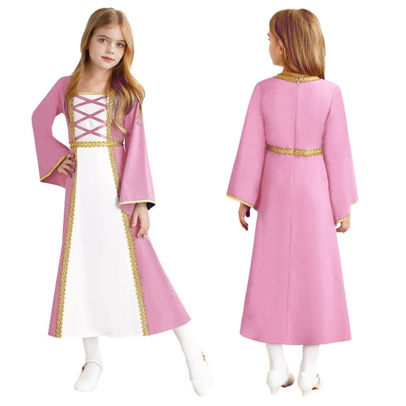 iiniim Kids Girls Victorian Queen Robe Gown Bell Long Sleeve Maxi Dress Party Pink 16