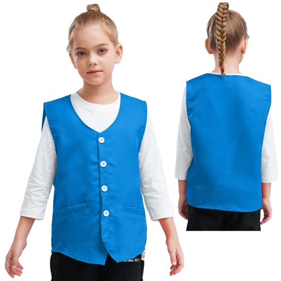 iiniim Kids Girls Volunteer Safety Vest Button Up Open Front Waistcoat Sleeveless Activities Shirt Tops Sky Blue M