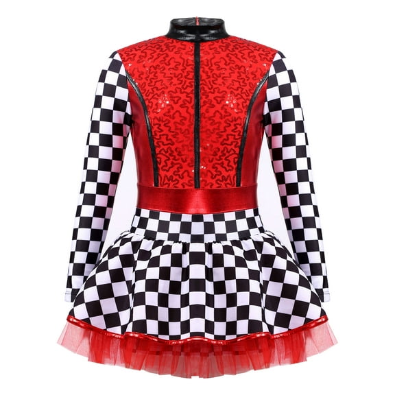 iiniim Kids Race Car Driver Costume Girls Checkerboard Dance Jumpsuit Halloween Cosplay Fancy Dress Red 8