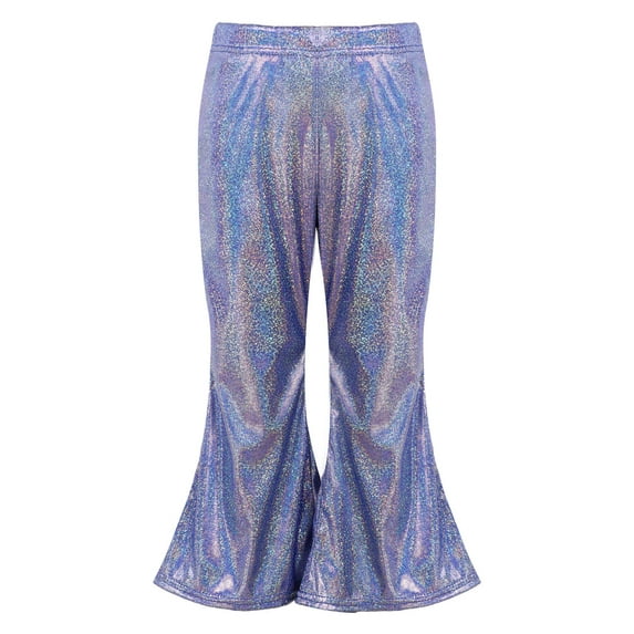 iiniim Kids Shiny Metallic Flare Pants Girls Elastic Waistband Wide Leg Bell Bottom for Performance Party