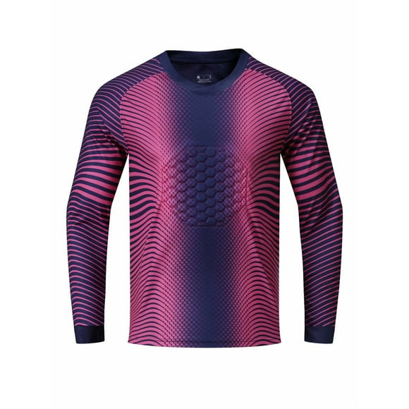 iiniim Kids Soccer Jersey Boys Goalkeeper Shirt with Chest Elbow Pads Compression Undershirt Football Training Size 5-14 Navy Blue&Hot Pink 5-6