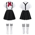 thumbnail image 1 of iiniim Kids Teen School Girls Bowknot Cute Skirts Layered Ruffle Suspender Skirt and Socks 3-16 Type B Black 11-12, 1 of 7