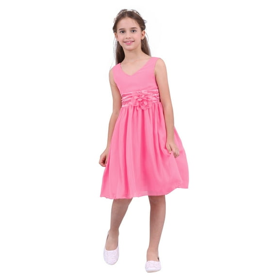 iiniim Kids V Neck Chiffon Flower Girl Dress for Wedding Bridesmaid Pageant Birthday Party Hot Pink 14