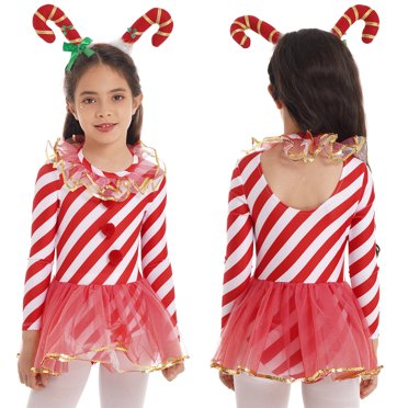 Women's Christmas Sleeveless Ballet Dance Costume Candy Cane Leotard Dress