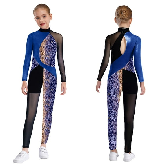 iiniim Little Girls One Piece Stretchy Bodysuit Long Sleeve Full Body Gymnastics Leotards Skating Romper Navy Blue 16