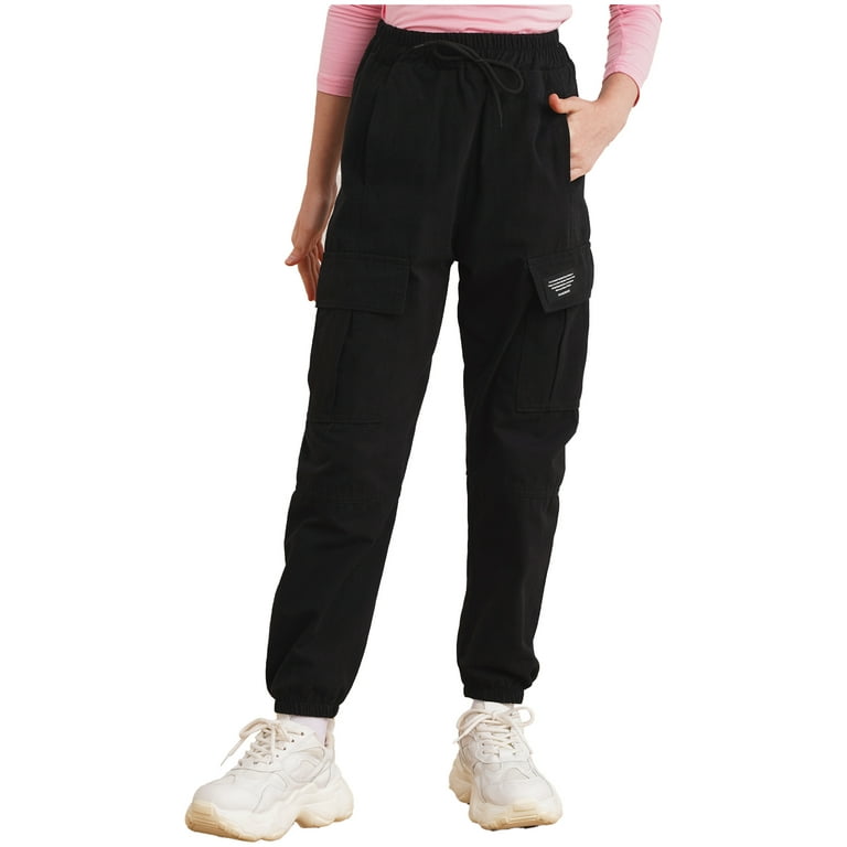  ARTMINE Girls' Cargo Jogger Pants Drawstring Waist Elasticized  Ankle Cuffs Hip Hop Dance Pants, Black, US 6-7 Years = Tag 130: Clothing,  Shoes & Jewelry