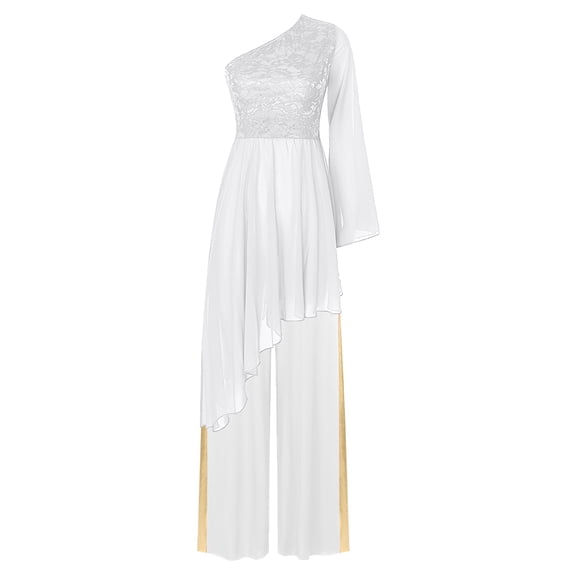 iiniim Liturgical Dance 2pcs Outfits for Womens Worship Dress Sheer Lace Praise Dance Tunic Overlay Ivory M