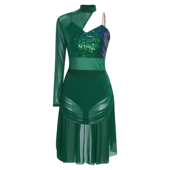 iiniim Lyrical Costumes for Women Chiffon Ballet Dance Dress Modern Contemporary Leotard Skirted Green M