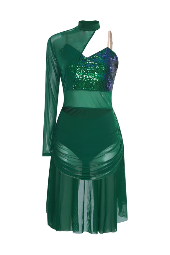 Lyrical Costumes for Women Chiffon Ballet Dance Dress Modern Contemporary Leotard Skirted Green S