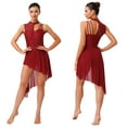 thumbnail image 1 of iiniim Lyrical Dance Dress for Women Irregular Flowy Tulle Skirt Leotard Contemporary Dancewear Red L, 1 of 7