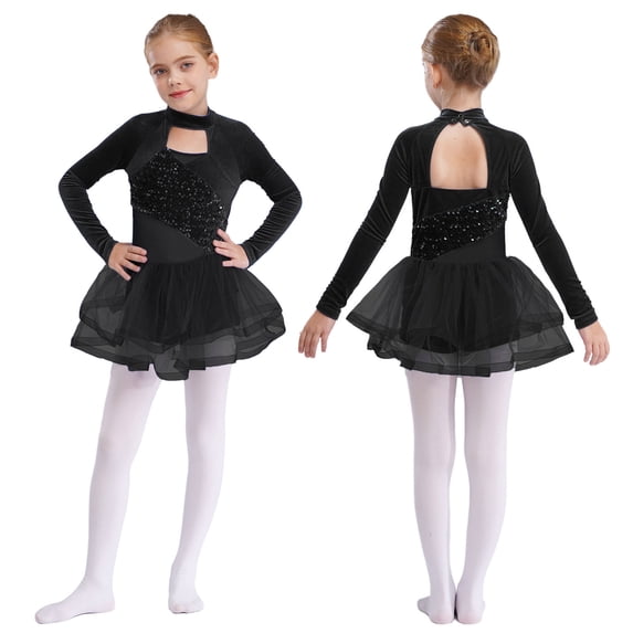 iiniim Lyrical Dance for Girls Sparkly Rhinestone Ballet Leotard with Wrap Skirts Modern Dancewear Black 6