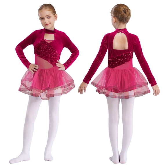 iiniim Lyrical Dance for Girls Sparkly Rhinestone Ballet Leotard with Wrap Skirts Modern Dancewear Hot Pink 14