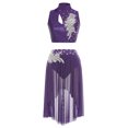 thumbnail image 1 of iiniim Lyrical Dance for Women Sequin Crop Top Mesh Tulle Leotard Skirt Modern Contemporary Dancewear Purple M, 1 of 7