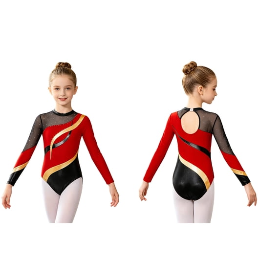 iiniim Marble Print Gymnastics Leotard for Girls Sparkle Dance Bodysuit Dancewear 6-16 Red 8