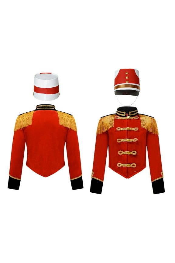 Marching Band for Kids Boys Girls Drum Major Uniform Tassel Jacket Coat with Cap Set Size 4-14 A Red 14