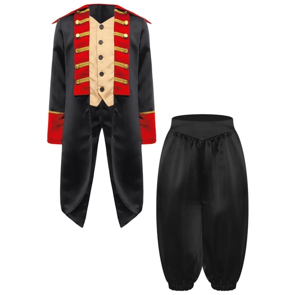 iiniim Medieval Boys Steampunk Tailcoat Vintage Prince Jacket Frock Coat with Pants Black 12