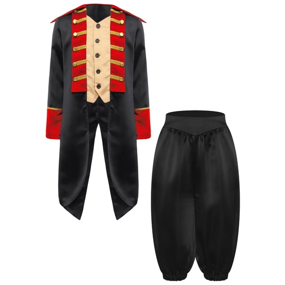 iiniim Medieval Boys Steampunk Tailcoat Vintage Prince Jacket Frock Coat with Pants Black 12