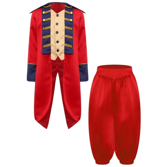 iiniim Medieval Boys Steampunk Tailcoat Vintage Prince Jacket Frock Coat with Pants Red 12
