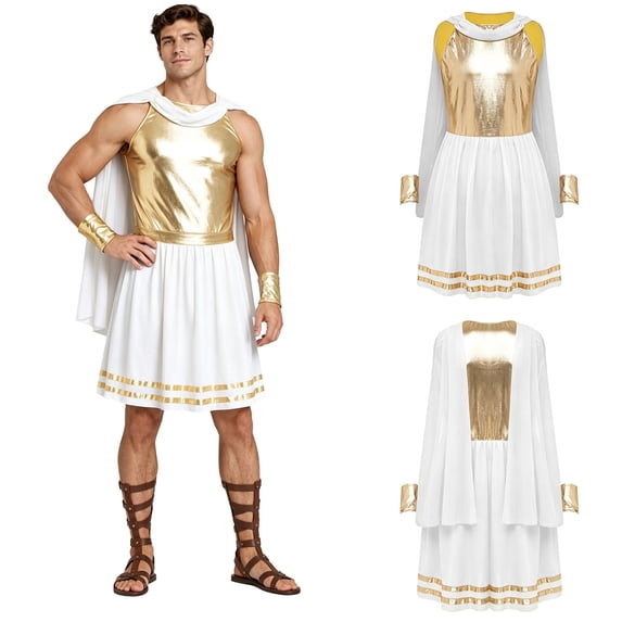 iiniim Men Ancient Greek Toga Dress with Wristbands Sleeveless Chiffon ...