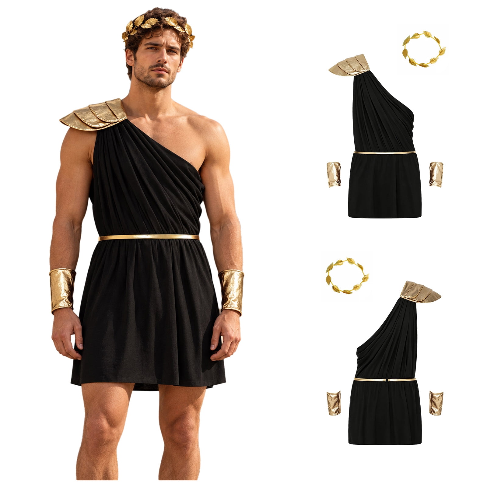 iiniim Men Greek One Shoulder Tiered Epaulet Elastic Waistband ...