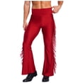 thumbnail image 1 of iiniim Men High Waist Fringe Flared Pants Ballroom Dance Pants Modern Dance Pants Disco Trousers Burgundy XL, 1 of 7