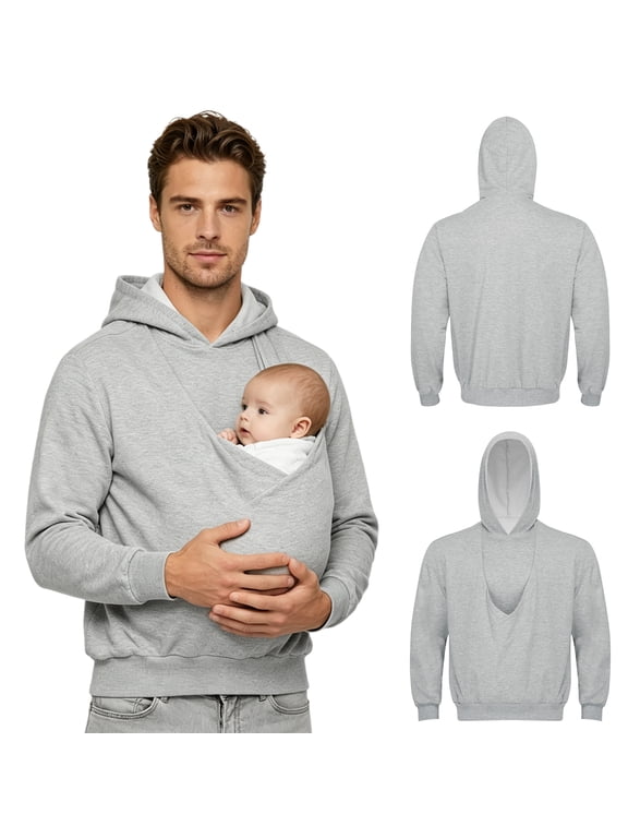 Men Kangaroo Hoodie for Dad and Baby Cozy Morning Fabric Hold Large Camping Playtime Hooded Sweatshirt Grey XS