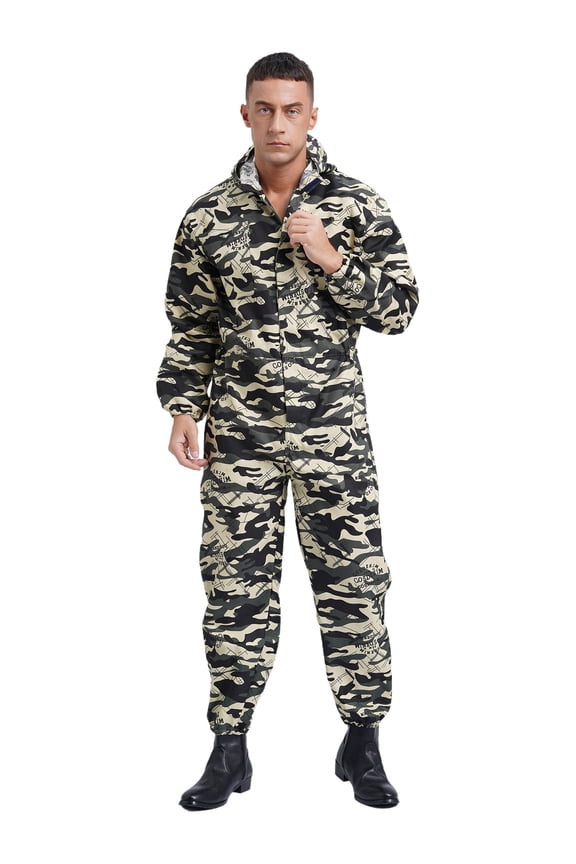 Men Long Sleeve Hooded Dustproof Mechanic Uniform Workshop Auto Workwear Work Jumpsuit Coverall Camouflage L/170