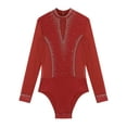 thumbnail image 1 of iiniim Men Mesh Latin Dance Leotard Bodysuit Long Sleeve See-Through Rhinestones Salsa Tango Dancewear Red L, 1 of 7