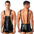 thumbnail image 1 of iiniim Men Shiny Metallic Ripped Jeans Jumpsuits Bib Overalls Dungarees Suspender Hot Pants Size S-3XL Black S, 1 of 7
