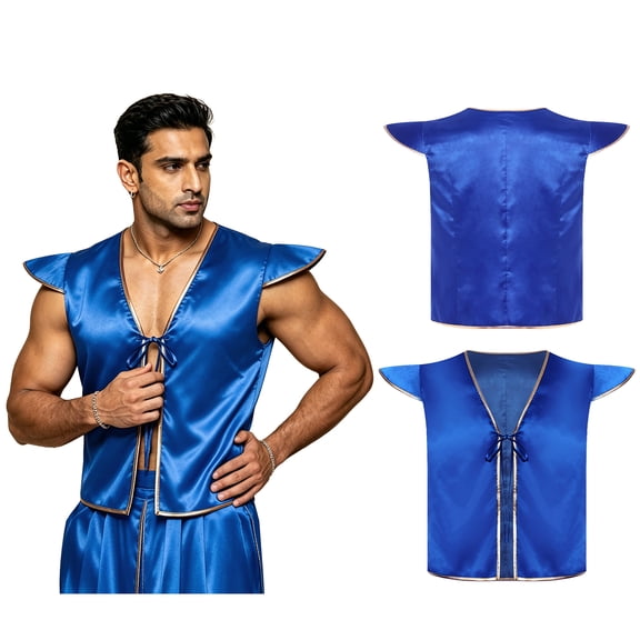 iiniim Men Vest Open Front Arabian Prince Desert Waistcoat Party Cosplay Festival Blue S