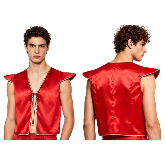 iiniim Men Vest Open Front Arabian Prince Desert Waistcoat Party Cosplay Festival Red S