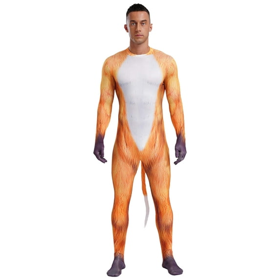 iiniim Men's Animal Muscle Body Suit Tight Halloween 3D Print Adult One-piece Halloween Party Dress Type A L