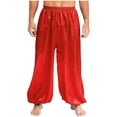 thumbnail image 1 of iiniim Men's Belly Dance Pants Satin Silky Loose Fit Comfy Bloomers Theme Party Trousers Red L, 1 of 7