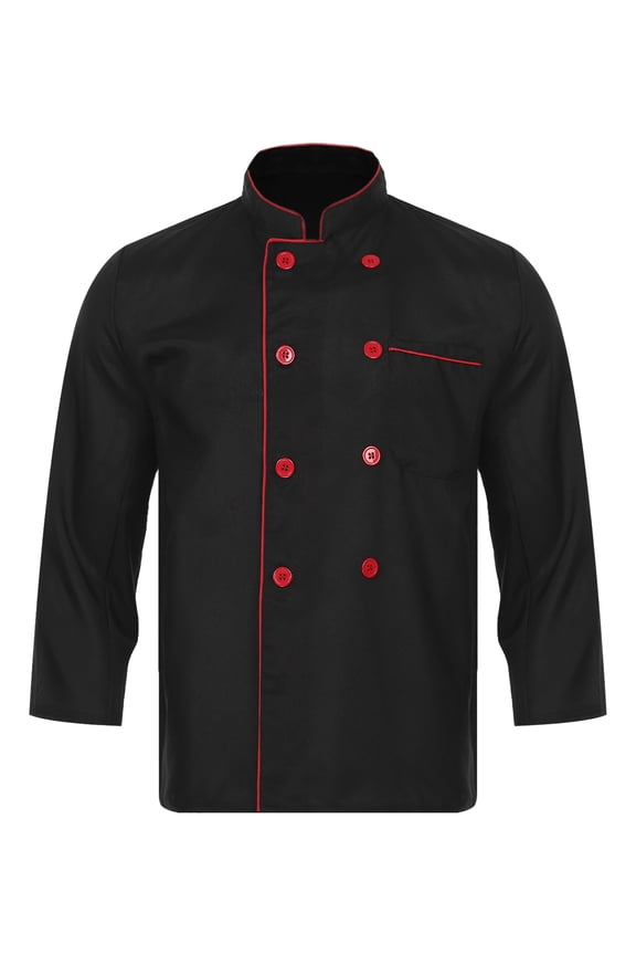 Men's Chef Jacket Chef Coat Restaurant Kitchen Uniform Long Sleeve Work Wear Black 4XL