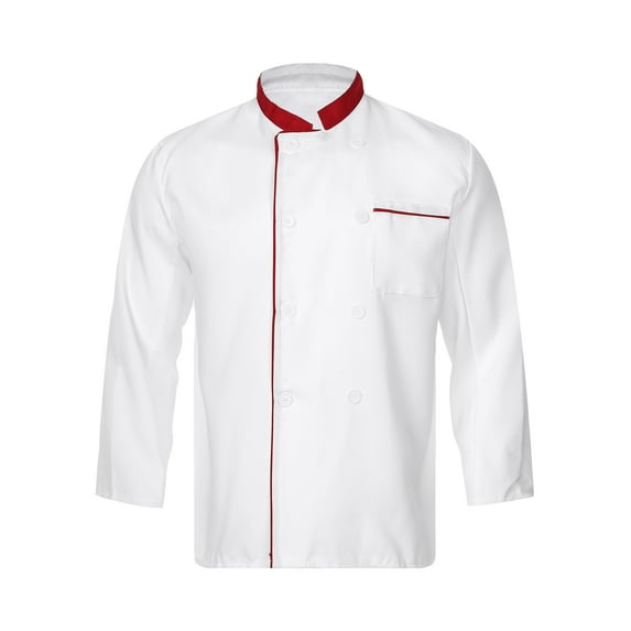 iiniim Men's Chef Jacket Chef Coat Restaurant Kitchen Uniform Long Sleeve Work Wear Red XXL