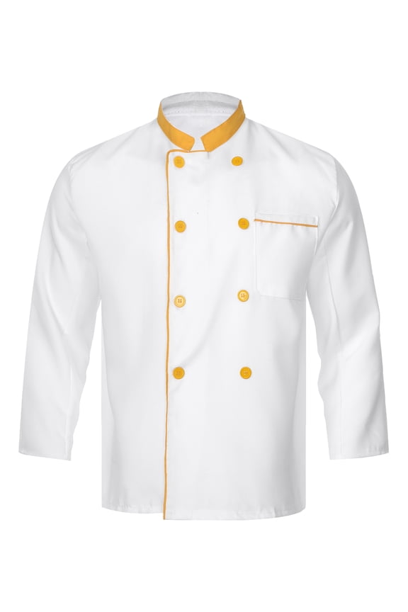 Men's Chef Jacket Chef Coat Restaurant Kitchen Uniform Long Sleeve Work Wear Yellow XXL