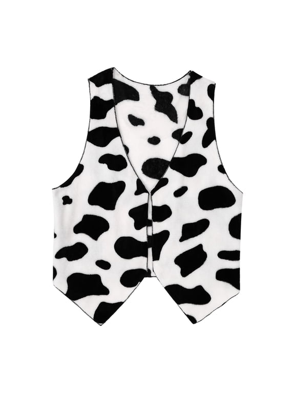 Men's Cow Print Sleeveless Open Front Coat Vest Hippie Christmas Halloween Cowboy Costume Black M