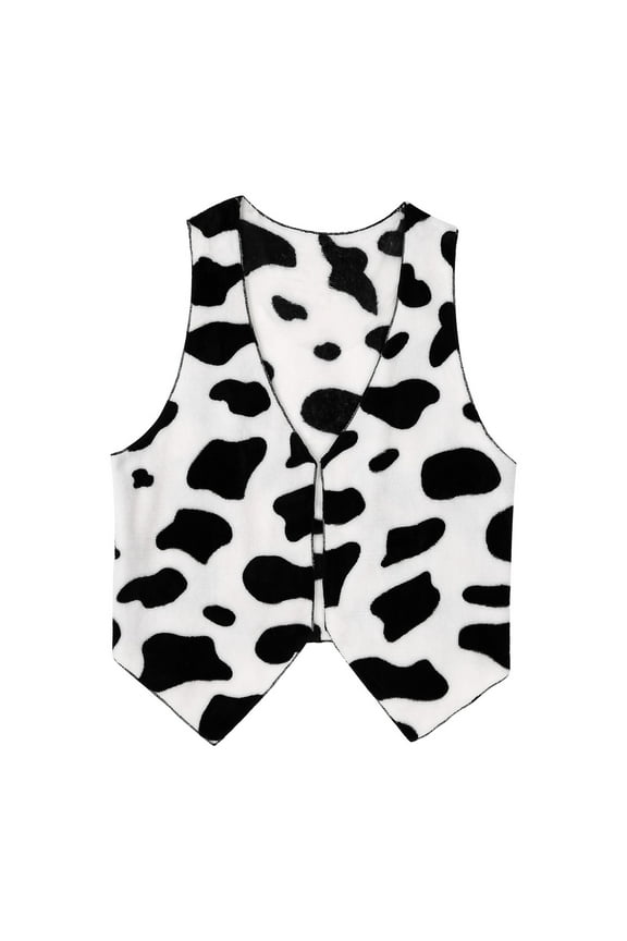Men's Cow Print Sleeveless Open Front Coat Vest Hippie Christmas Halloween Cowboy Costume Black XXL