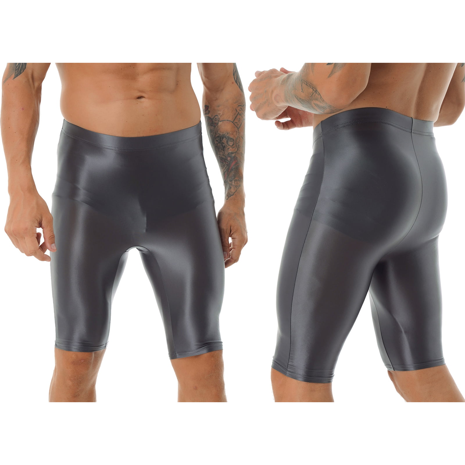 iiniim Men\'s Dry Spandex Running Short Sport Shiny Leggings Tight Glossy Pants Fit Compression Seamless