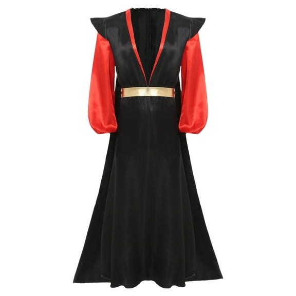 iiniim Men's Halloween Costume Satiny Long Lantern Sleeve Tunic Robe with Removable Cape Outfits Black L