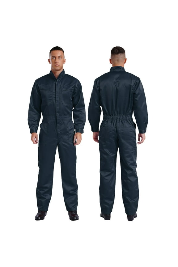 Men's Long Sleeve 100% Cotton Coverall Front Half Zipper Dustproof Jumpsuit Workwear Navy Blue M/165