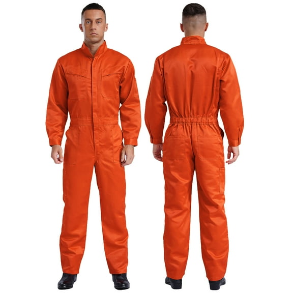 iiniim Men's Long Sleeve 100% Cotton Coverall Front Half Zipper Dustproof Jumpsuit Workwear Orange 4XL/190