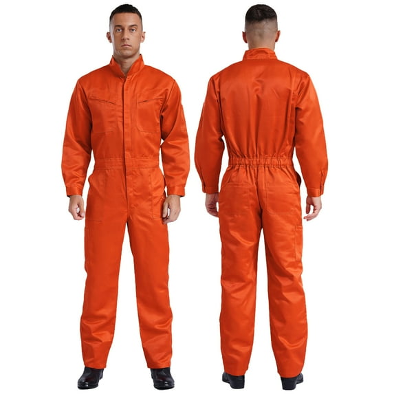 iiniim Men's Long Sleeve 100% Cotton Coverall Front Half Zipper Dustproof Jumpsuit Workwear Orange 4XL/190