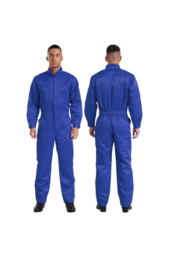 Men's Long Sleeve 100% Cotton Coverall Front Half Zipper Dustproof Jumpsuit Workwear Royal Blue L/170