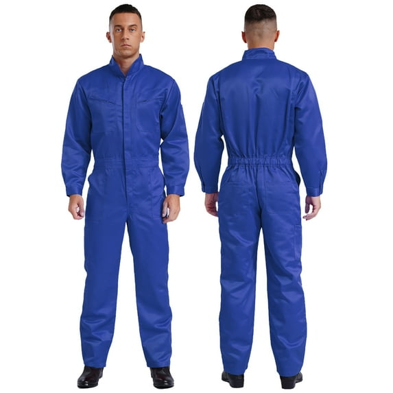 iiniim Men's Long Sleeve 100% Cotton Coverall Front Half Zipper Dustproof Jumpsuit Workwear Royal Blue S/160