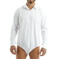 thumbnail image 1 of iiniim Men's Long Sleeve Undershirt Press Botton Crotch Dress Shirt Bodysuit Top Button Down A White L, 1 of 7