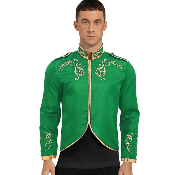 iiniim Men's Medieval Royal Palace Prince Costume Victorian Gold Embroidered Renaissance Coats Green L