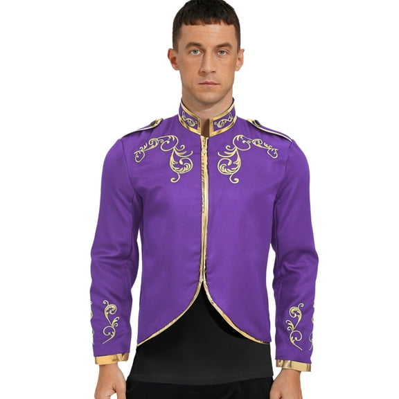 iiniim Men's Medieval Royal Palace Prince Costume Victorian Gold Embroidered Renaissance Coats Purple L