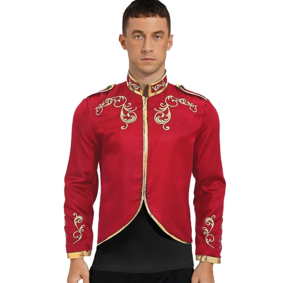 iiniim Men's Medieval Royal Palace Prince Costume Victorian Gold Embroidered Renaissance Coats Red L